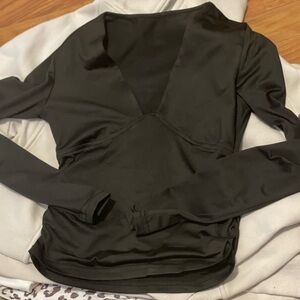 Black Long Sleeve Wrap Style Blouse